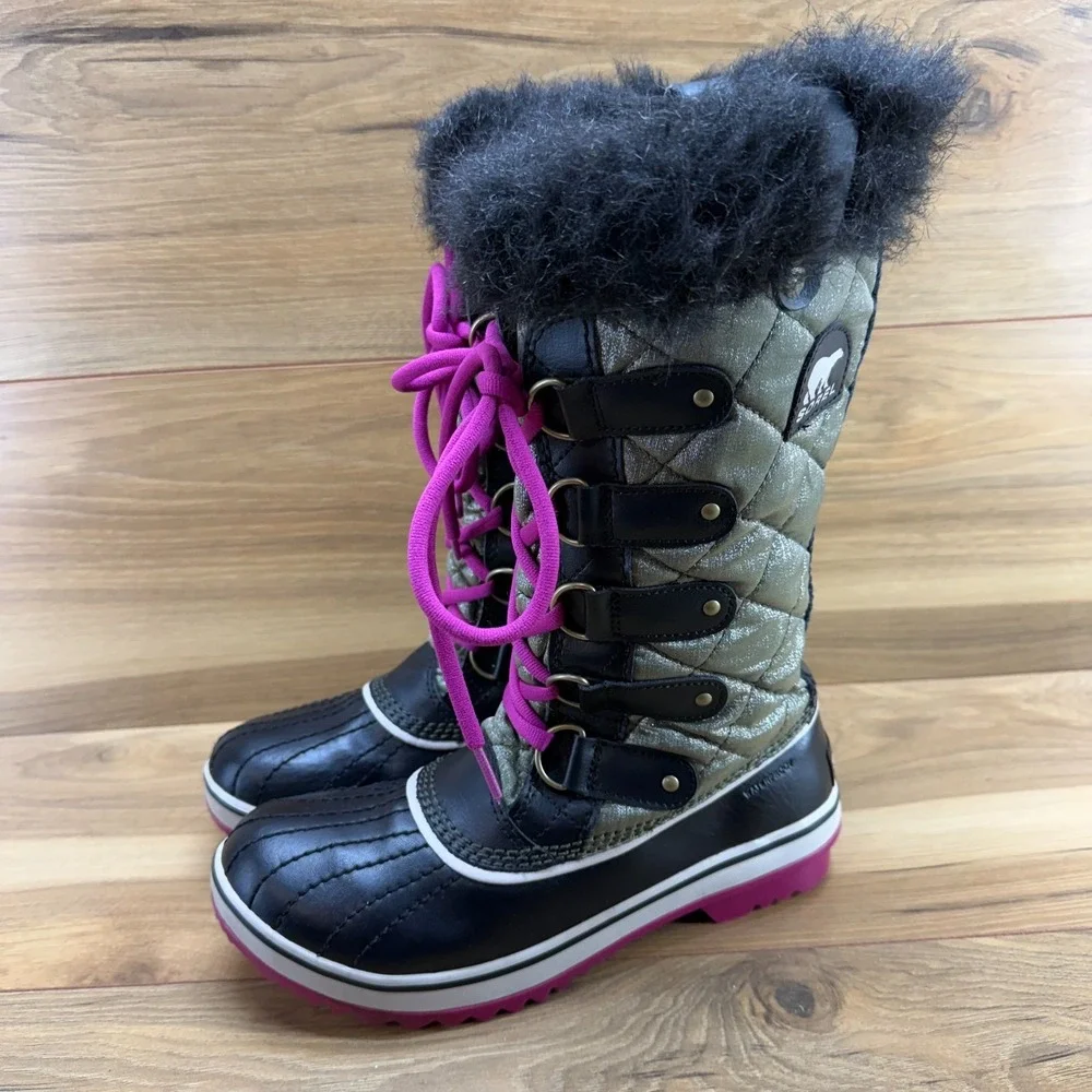 Sorel Tofino Nori Blush Snow‎ Boots Womens 7 Black Waterproof Faux Fur Tall